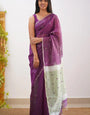 Ornate Purple Cotton Silk Saree With Gossamer Blouse Piece