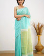Desuetude Sea Green Cotton Silk Saree With Sizzling Blouse Piece