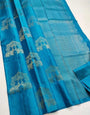 Appealing Turquoise Soft Silk Saree With Eye-catching Blouse Piece