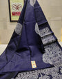 Trendy Navy Blue Soft Silk Saree With Mellifluous Blouse Piece