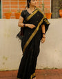 Aplomb Black Cotton Silk Saree With Beautiful Blouse Piece