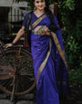 Charming Navy Blue Cotton Silk Saree With Marvellous Blouse Piece