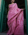 Embrocation Pink Soft Silk Saree With Twirling Blouse Piece