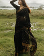 Enigmatic Black Soft Silk Saree With Luminous Blouse Piece