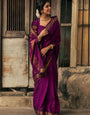 Flamboyant Purple Soft Silk Saree With Amazing Blouse Piece