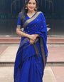 Flattering Royal Blue Soft Silk Saree With Bucolic Blouse Piece