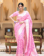 Sizzling Baby Pink Soft Silk Saree With Rhapsody Blouse Piece