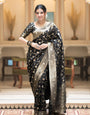 Sumptuous Black Soft Silk Saree With Hypnotic Blouse Piece