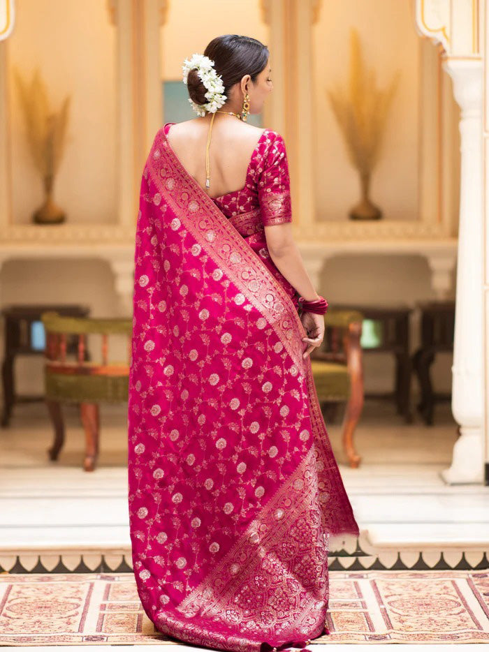 Dazzling Dark Pink Soft Silk Saree With Winsome Blouse Piece