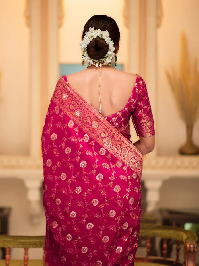 Dazzling Dark Pink Soft Silk Saree With Winsome Blouse Piece