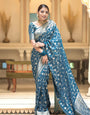 Girlish Firozi Soft Silk Saree With Stunning Blouse Piece