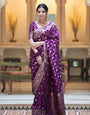 Unique Purple Soft Silk Saree With Ethereal Blouse Piece