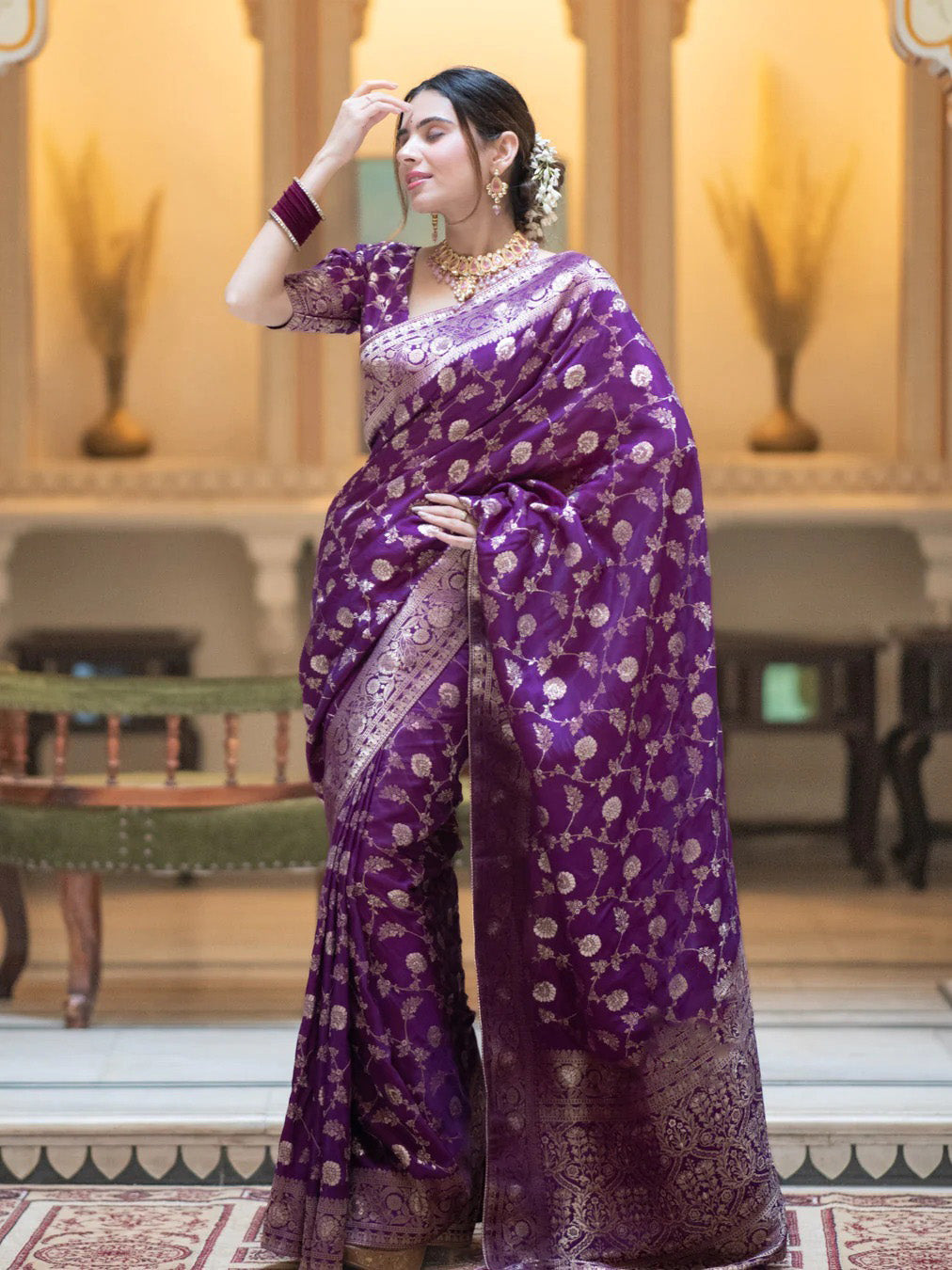 Unique Purple Soft Silk Saree With Ethereal Blouse Piece