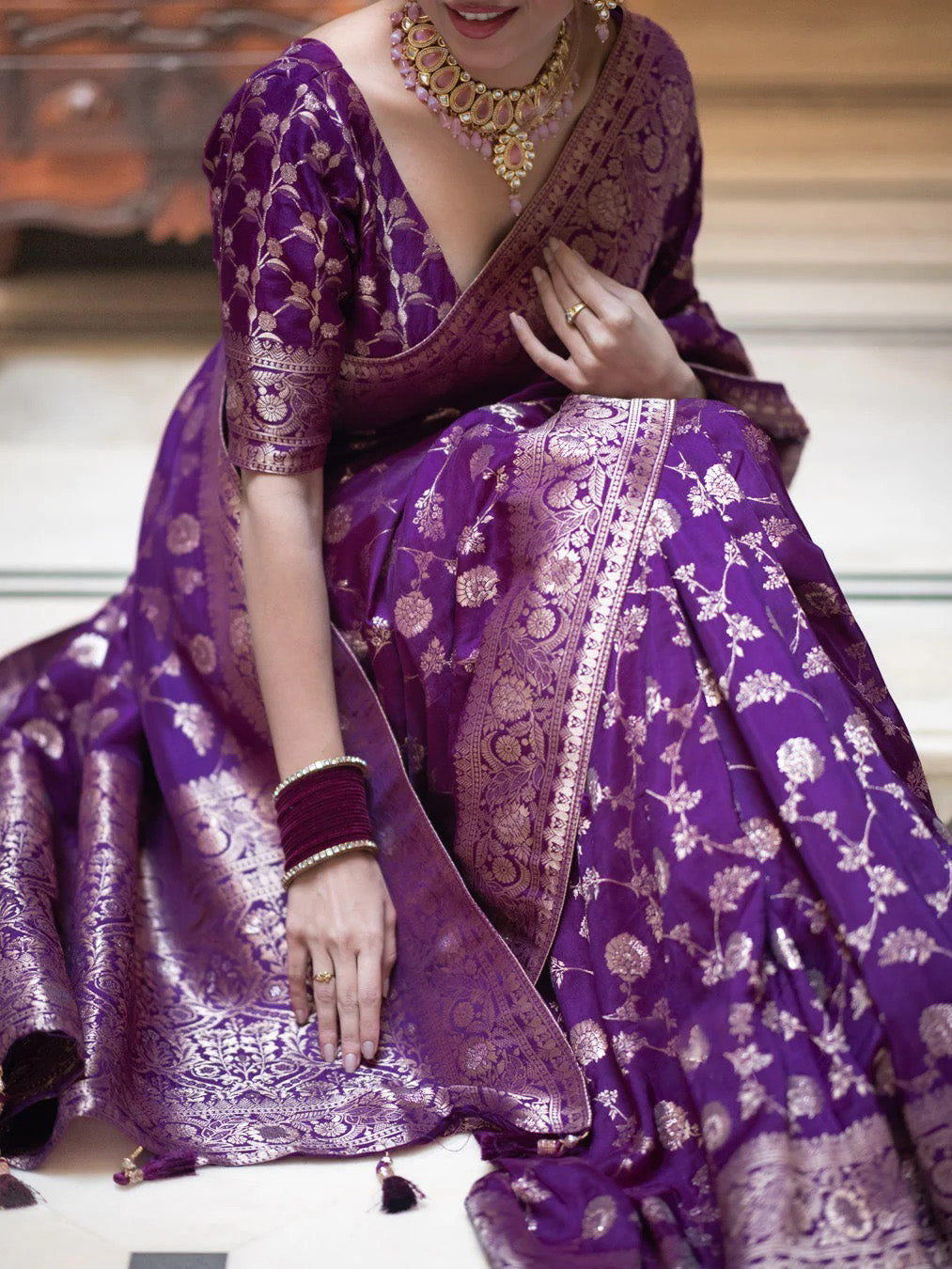 Unique Purple Soft Silk Saree With Ethereal Blouse Piece