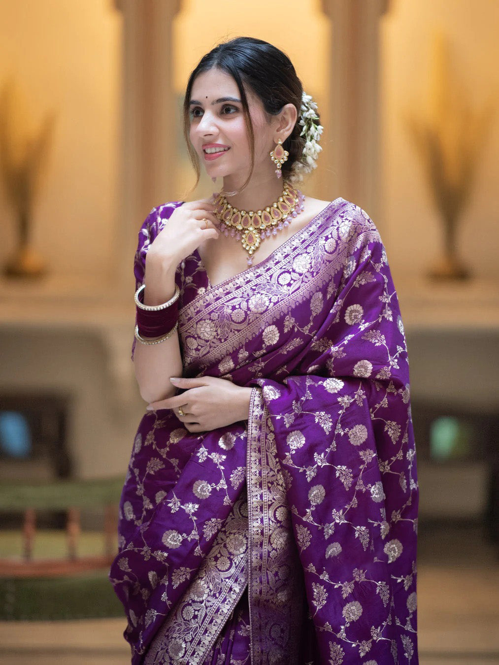 Unique Purple Soft Silk Saree With Ethereal Blouse Piece