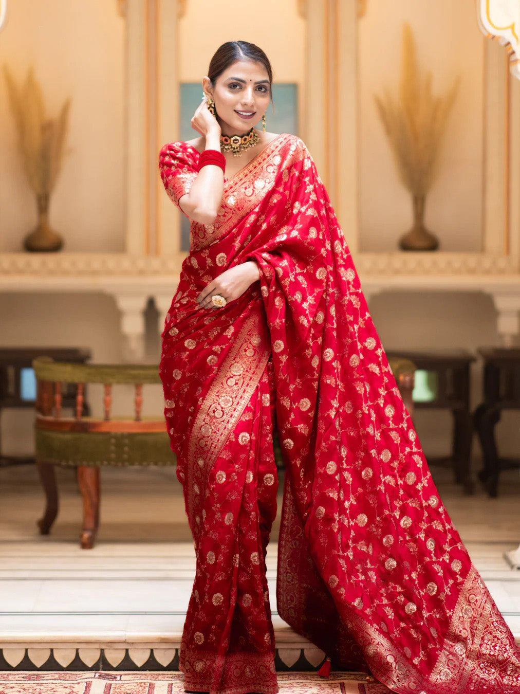 Stylish Red Soft Silk Saree With Diaphanous Blouse Piece