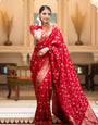 Stylish Red Soft Silk Saree With Diaphanous Blouse Piece