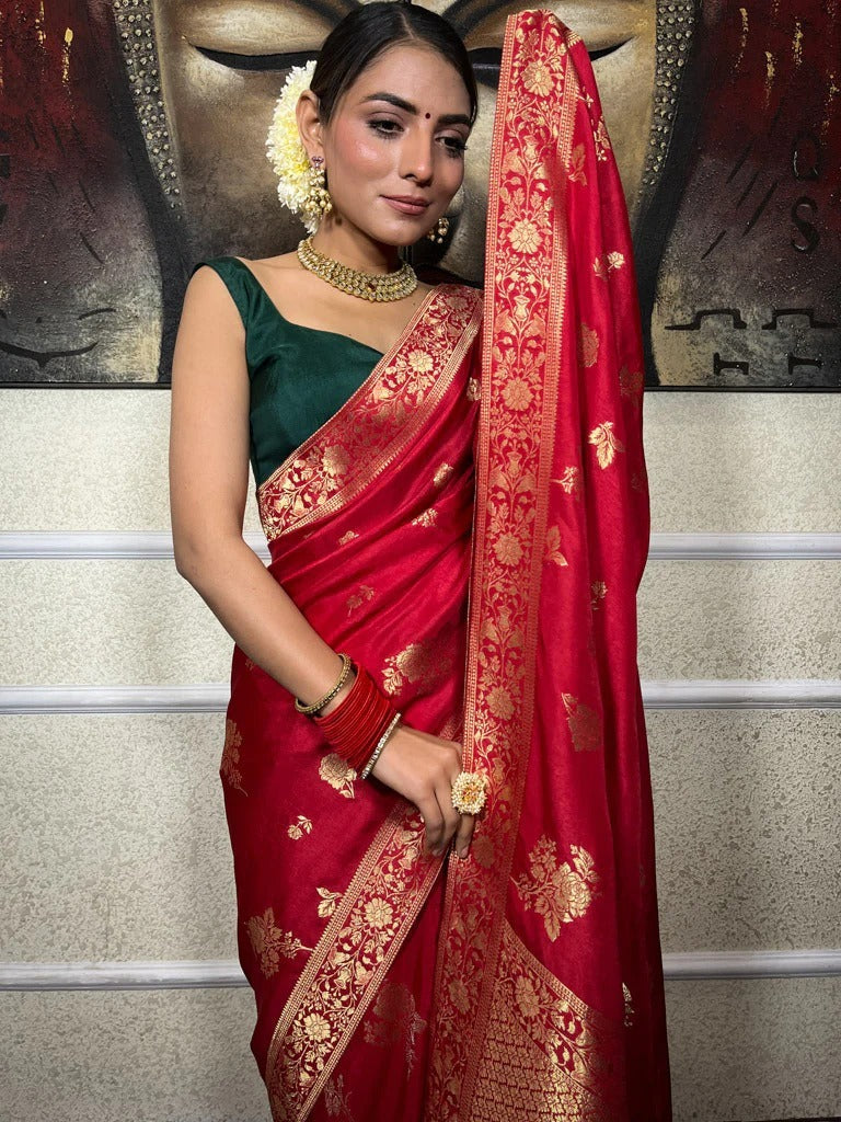 Desultory Red Soft Silk Saree With Adoring Blouse Piece