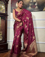 Seraphic Wine Soft Silk Saree With Tempting Blouse Piece