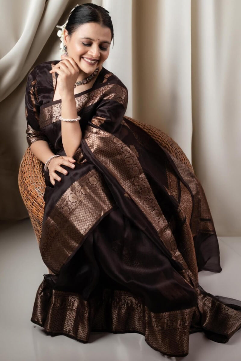 Murmurous Brown Soft Silk Saree With Sensational Blouse Piece