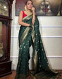 Comely Dark Green Soft Silk Saree With Fancifull Blouse Piece