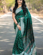 Ethnic Green Cotton Silk Saree With Admirable Blouse Piece