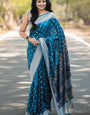 Wonderful Teal Blue Cotton Silk Saree With Extraordinary Blouse Piece