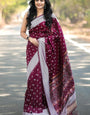 Magnetic Wine Cotton Silk Saree With Engrossing Blouse Piece