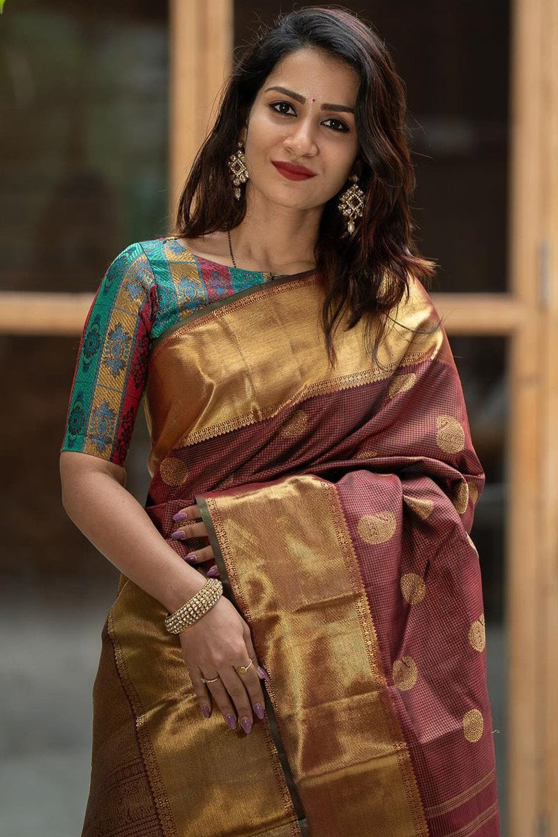 Assemblage Brown Soft Silk Saree With Elaborate Blouse Piece