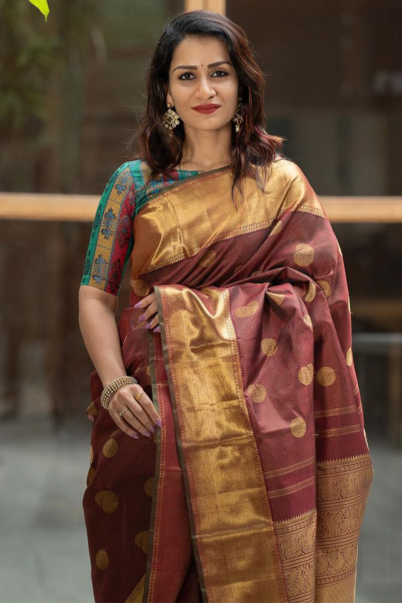 Assemblage Brown Soft Silk Saree With Elaborate Blouse Piece