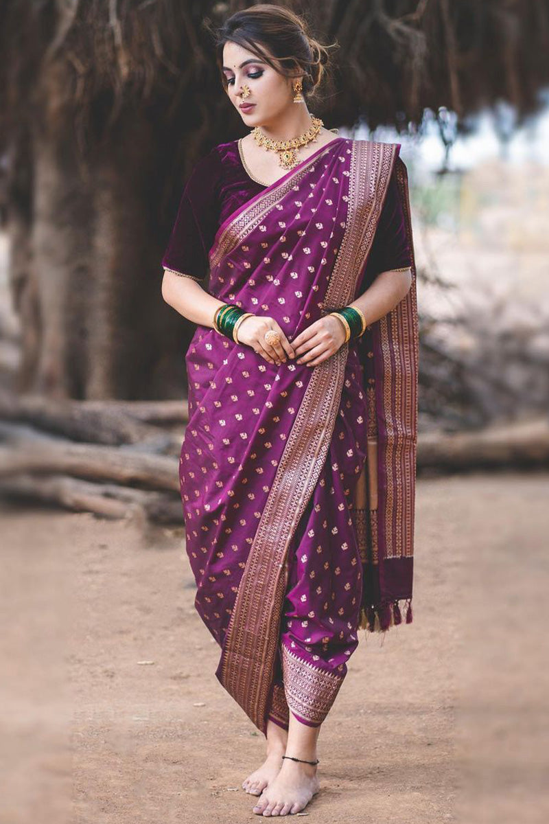 Admirable Purple Soft Silk Saree With Blissful Blouse Piece