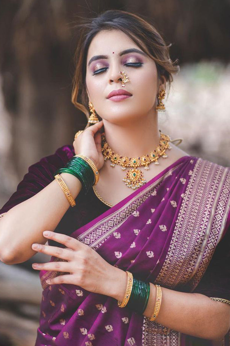 Admirable Purple Soft Silk Saree With Blissful Blouse Piece