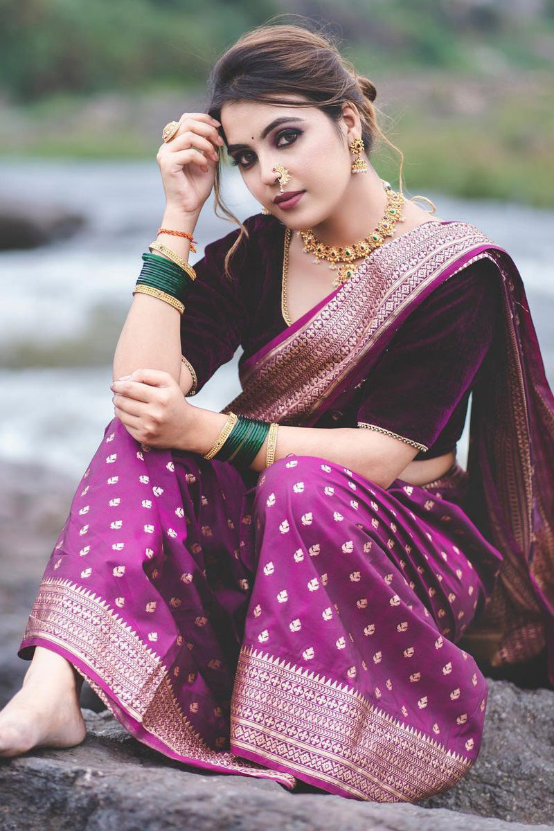 Admirable Purple Soft Silk Saree With Blissful Blouse Piece