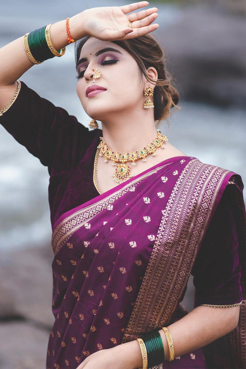 Admirable Purple Soft Silk Saree With Blissful Blouse Piece