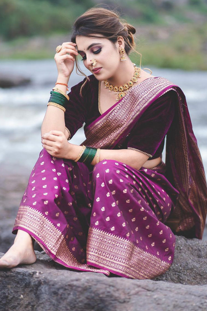 Admirable Purple Soft Silk Saree With Blissful Blouse Piece