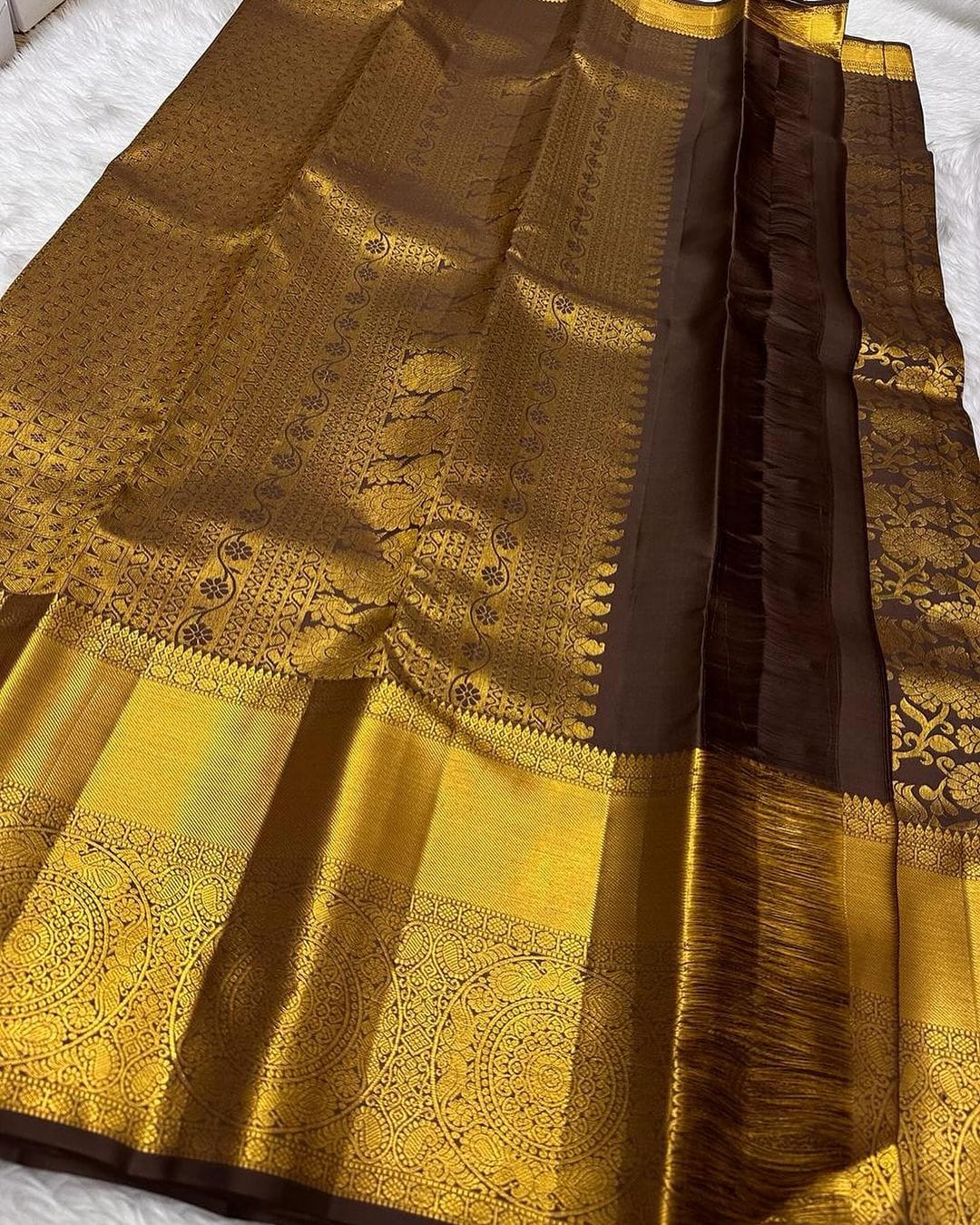 Vibrant Brown Soft Silk Saree With Comely Blouse Piece