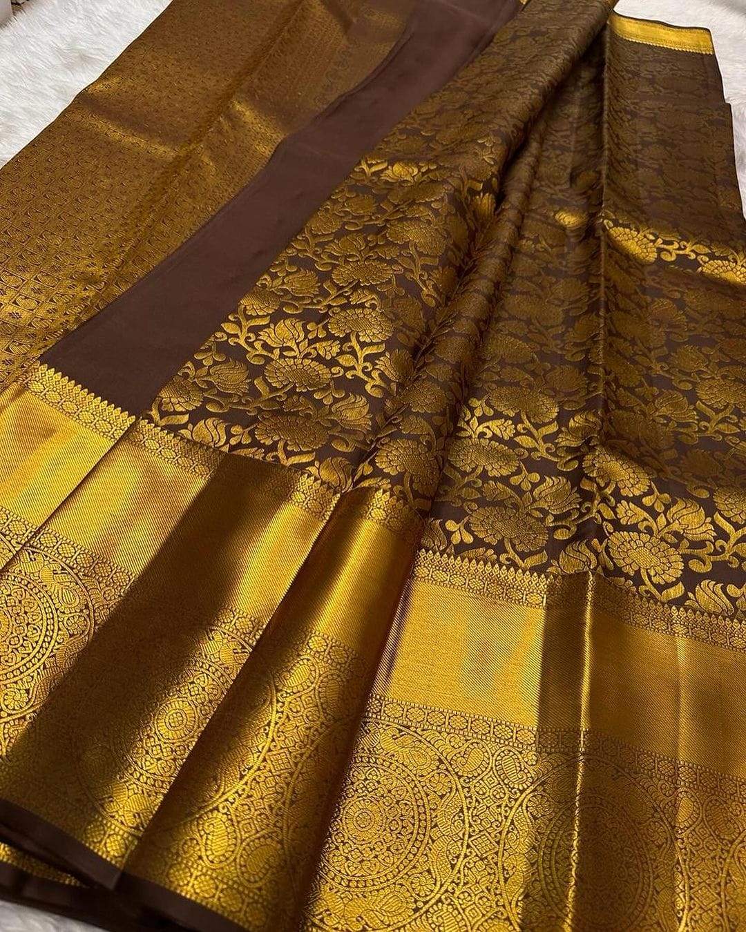 Vibrant Brown Soft Silk Saree With Comely Blouse Piece