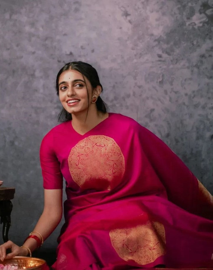 Winsome Dark Pink Soft Silk Saree With Ephemeral Blouse Piece