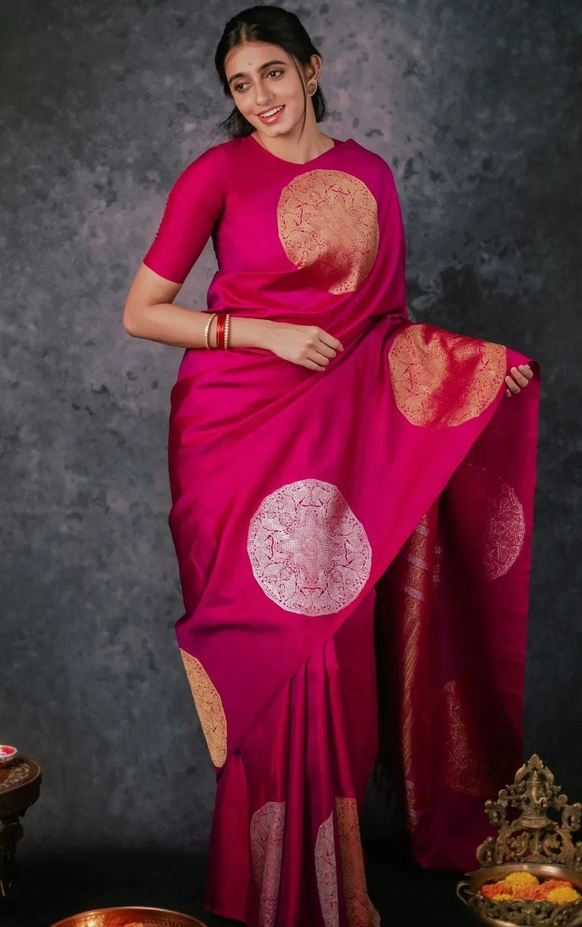 Winsome Dark Pink Soft Silk Saree With Ephemeral Blouse Piece