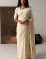 Flattering Beige Soft Silk Saree With Elegant Blouse Pieced