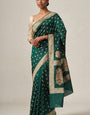 Smashing Rama Soft Silk Saree With Radiant Blouse Pieced