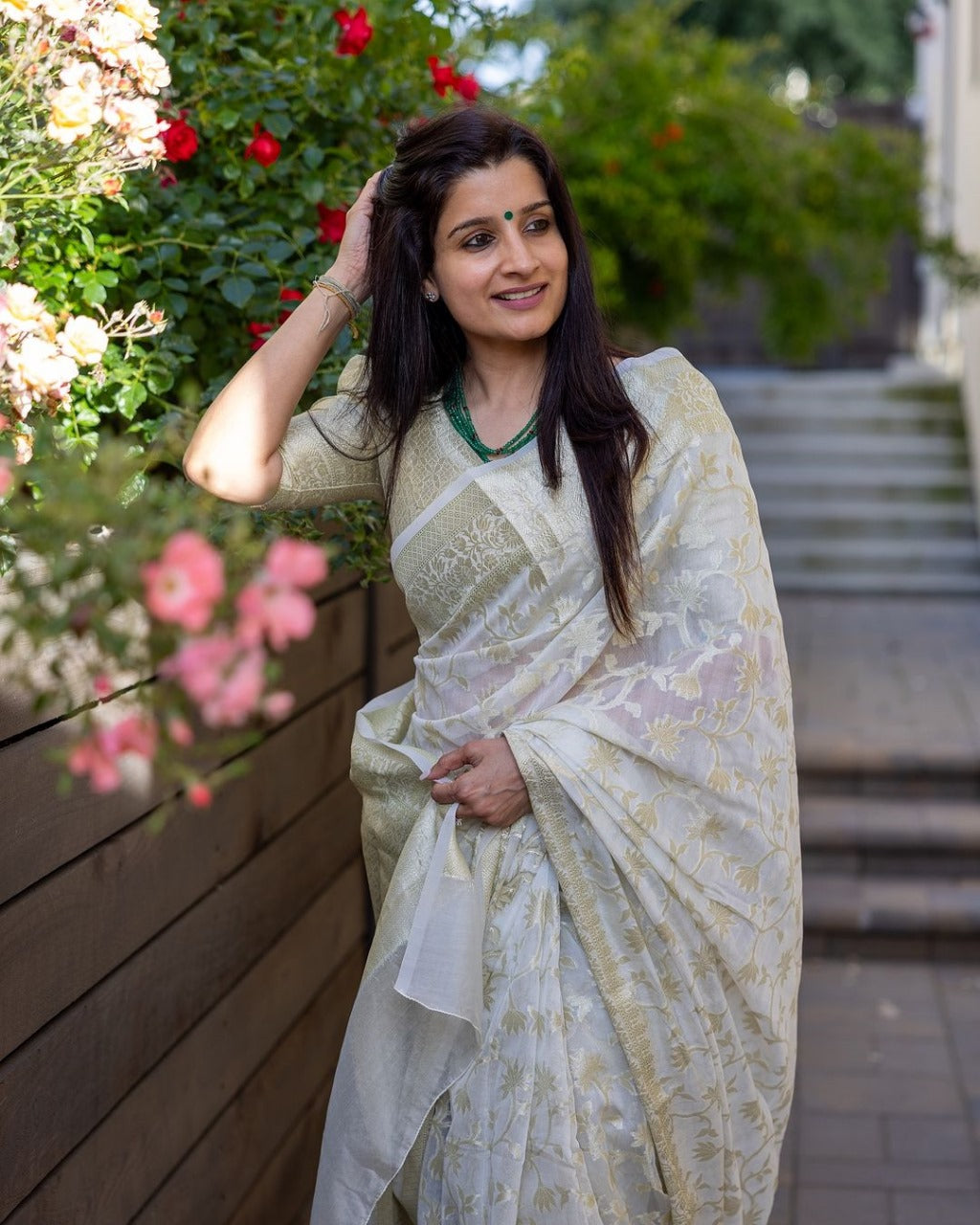 Classy Beige Cotton Silk Saree With Elegant Blouse Piece