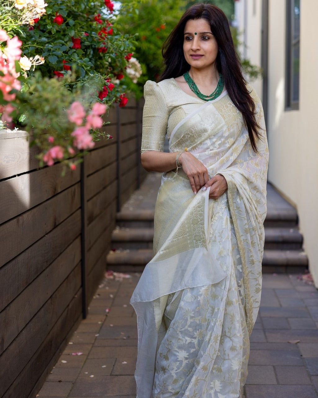 Classy Beige Cotton Silk Saree With Elegant Blouse Piece