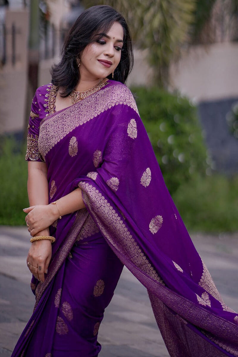 Gratifying Purple Linen Silk Saree With Beautiful Blouse Piece