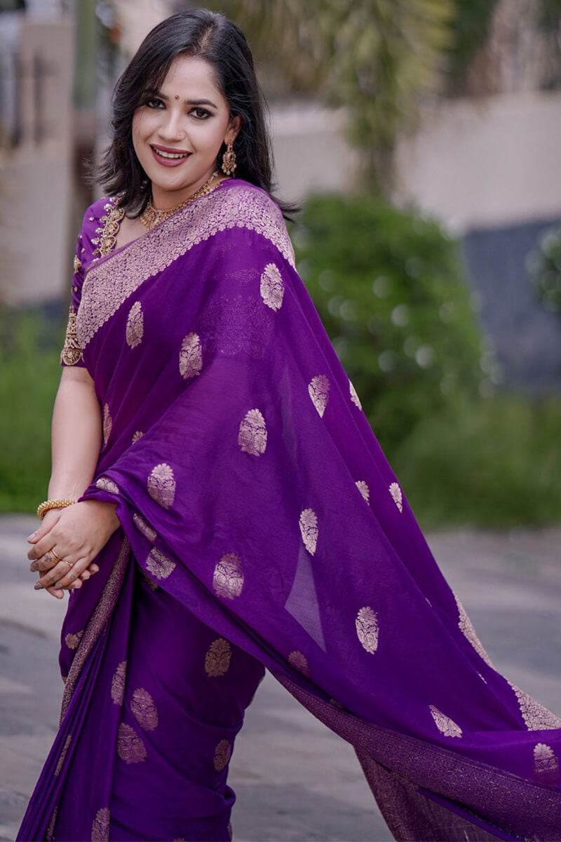 Gratifying Purple Linen Silk Saree With Beautiful Blouse Piece