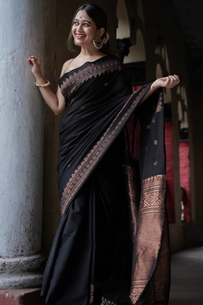 Fairytale Black Soft Silk Saree With Fancifull Blouse Piece