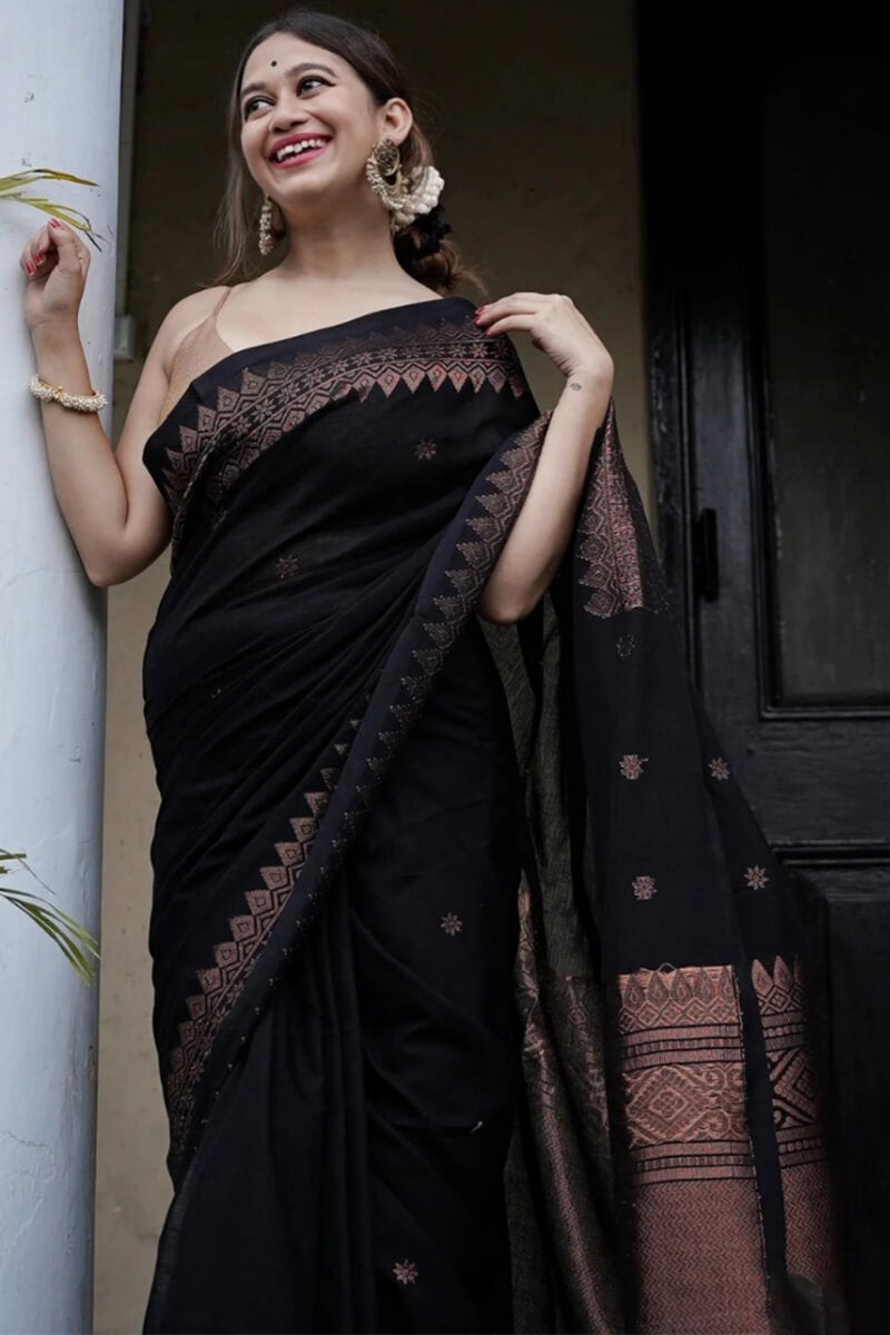 Fairytale Black Soft Silk Saree With Fancifull Blouse Piece