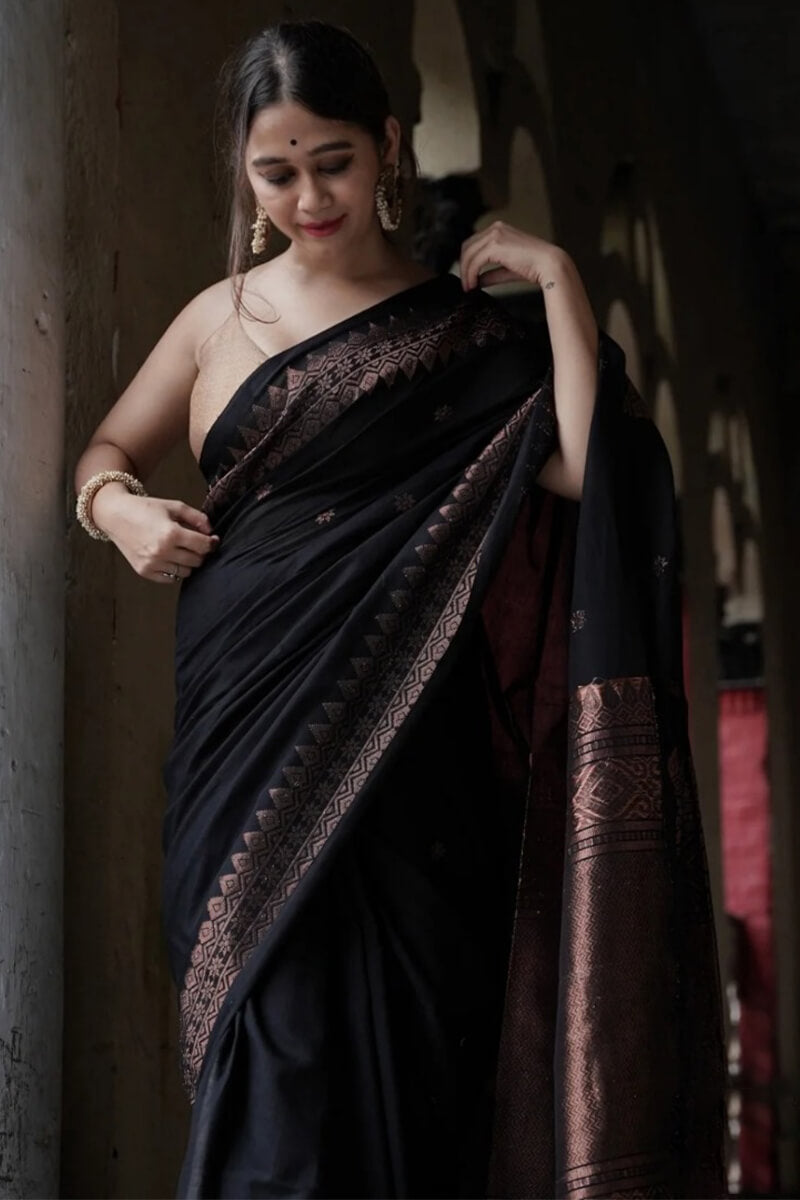 Fairytale Black Soft Silk Saree With Fancifull Blouse Piece