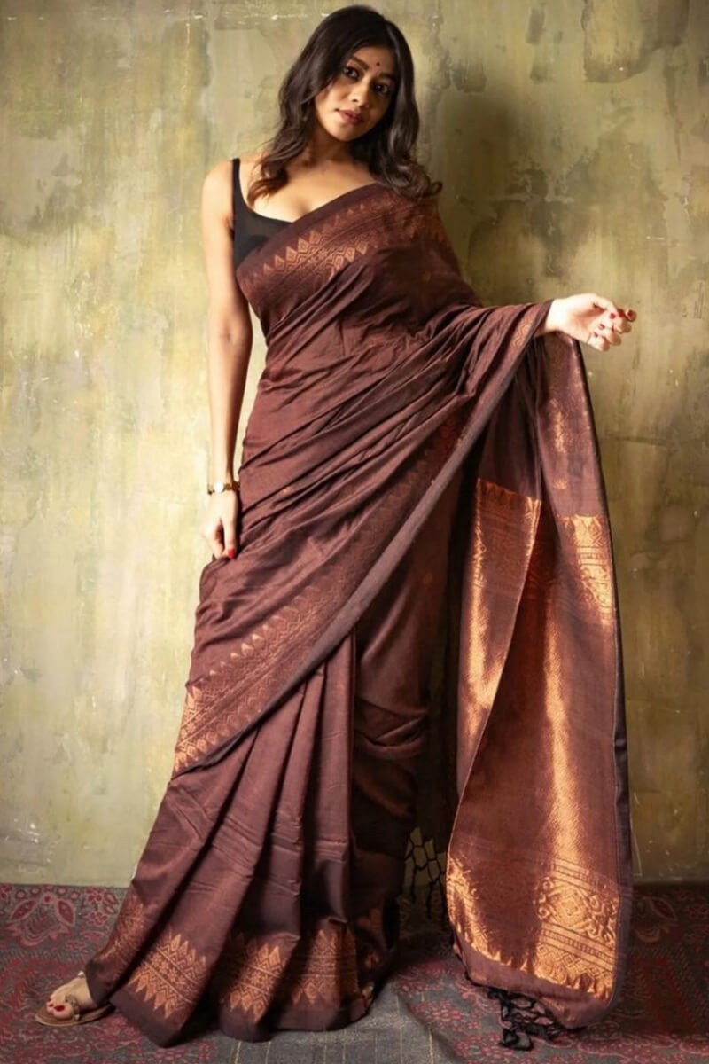 Blooming Brown Soft Silk Saree With Radiant Blouse Piece