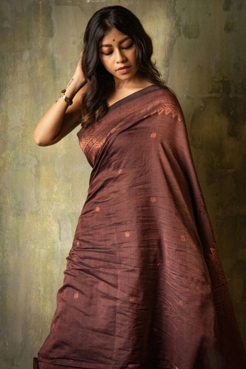 Blooming Brown Soft Silk Saree With Radiant Blouse Piece